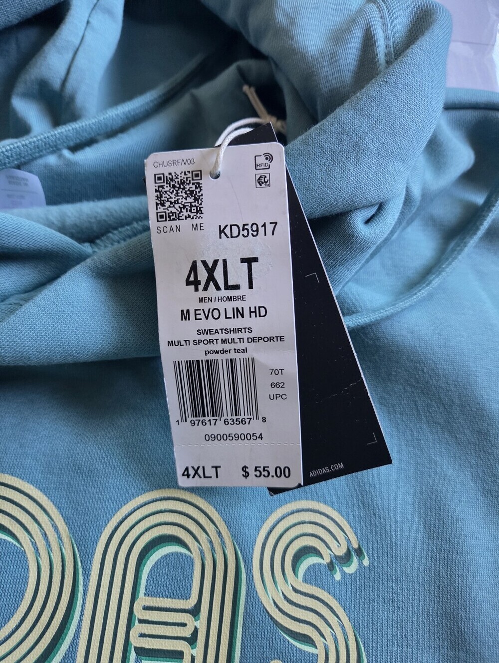 Adidas Teal Pullover Hoodie with Retro Logo - Picture 5 of 8